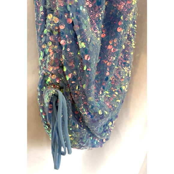 MNK Ice‎ Blue Sequin Mini Bodycon Cocktail Party Dress Size L Glam Girly Y2K - Picture 6 of 12
